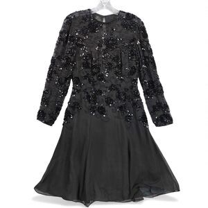 Niteline by Della Roufogali 100% Silk Black Sz 4 Beaded Sequin Evening Dress Y2K